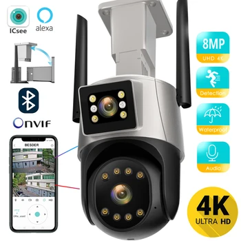 8-Мегапиксельная IP-камера 4K Wifi с двойным объективом, Водонепроницаемая Камера видеонаблюдения, IP-камера ICSEE APP VMS