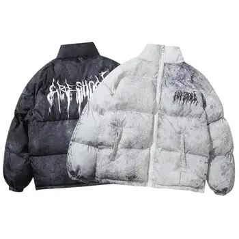 Мужская стеганая куртка-бомбер в стиле хип-хоп, Уличная одежда, куртка с граффити, Парка, Хлопковая зимняя пуховая куртка Harajuku, пальто, Верхняя одежда