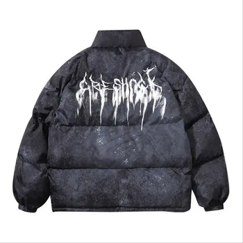 Мужская стеганая куртка-бомбер в стиле хип-хоп, Уличная одежда, куртка с граффити, Парка, Хлопковая зимняя пуховая куртка Harajuku, пальто, Верхняя одежда 1