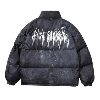 Мужская стеганая куртка-бомбер в стиле хип-хоп, Уличная одежда, куртка с граффити, Парка, Хлопковая зимняя пуховая куртка Harajuku, пальто, Верхняя одежда 3