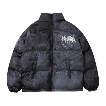 Мужская стеганая куртка-бомбер в стиле хип-хоп, Уличная одежда, куртка с граффити, Парка, Хлопковая зимняя пуховая куртка Harajuku, пальто, Верхняя одежда 4