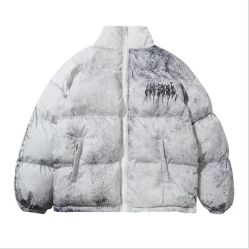 Мужская стеганая куртка-бомбер в стиле хип-хоп, Уличная одежда, куртка с граффити, Парка, Хлопковая зимняя пуховая куртка Harajuku, пальто, Верхняя одежда 5