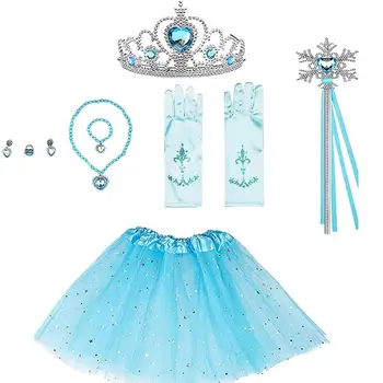 Комплект аксессуаров для наряда принцессы Эльзы, праздничные принадлежности принцессы для девочек, включая перчатки, юбку, корону, ожерелье-жезл
