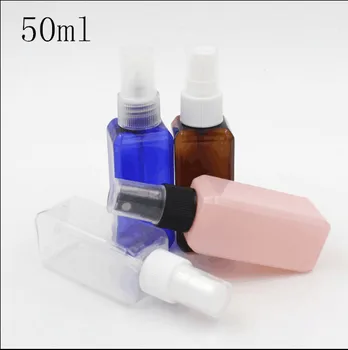 Бесплатная доставка, 50 г/мл, синий, розовый, белый, прозрачный, коричневый, пластиковый квадратный флакон-распылитель, тонер для парфюмерной воды, пустые упаковочные флаконы