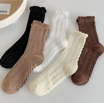 Новые ретро однотонные кружевные полосатые ромбовидные милые японские носки jk kawaii Lolita, весенние и осенние полосатые носки ins