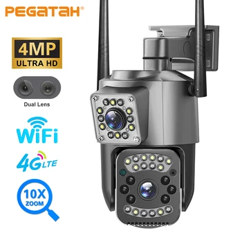 4MP 2K PTZ IP-камера Wifi 4G Sim-карта С двумя Объективами 10X Zoom Наружная Камера Безопасности Ночного Видения Камеры Видеонаблюдения V380 Pro