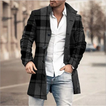 Мужская одежда 2023, осень/зима, новое мужское повседневное пальто со стоячим воротником и карманом средней длины