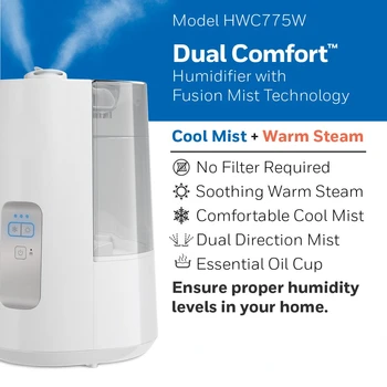 Увлажнитель воздуха Comfort Cool Warm Mist с технологией Fusion Mist для больших помещений, HWC775W, Белый Диффузор для эфирных масел Diffuser es 4