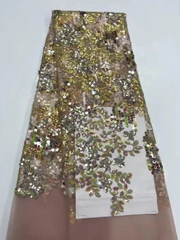 Африканский тюль, сетчатая кружевная ткань с вышивкой пайетками для платья, свадебная цветочная занавеска, шитье в стиле пэчворк, ткань