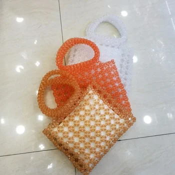 Ручная сумка из бисера С круглой ручкой с выдолбленной геометрией, Прозрачная сумка из ткани из жемчуга, изготовленная в тяжелой промышленности
