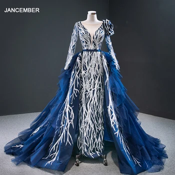 J67079 Ins Взрывное вечернее платье 2020 Съемный многоуровневый шлейф, вечернее платье с глубоким V-образным вырезом, роскошная аппликация из серебряных блесток