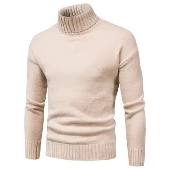 Базовые мужские свитера, однотонный вязаный мужской пуловер с круглым вырезом и длинным рукавом, Зимние Модные Новые Теплые свитера для мужчин 1
