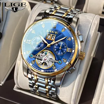 Роскошные мужские часы LIGE, механические наручные часы с Турбийоном, Ручной завод из нержавеющей Стали, Модные водонепроницаемые часы Relogio Masculion