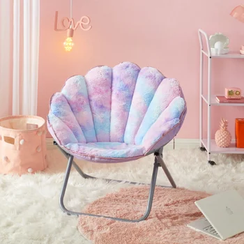 Складной стул-блюдце с гребешком из искусственного меха с голографической отделкой, фиолетовые стулья для макияжа в гостиной