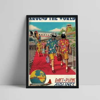 Музыкальный Плакат Daft Punk Around The World с портретом, Принт в стиле World Travel Art, Винтажный Цветной Рисунок, Натюрморт на стену, Подарок для Тура