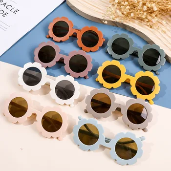 Летние Детские круглые солнцезащитные очки с подсолнухом Для мальчиков и девочек, классические солнцезащитные очки с милым рисунком из мультфильма, защита от ультрафиолета, детские очки