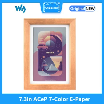 7-цветная электронная бумага ACeP размером 7,3 дюйма с фоторамкой из цельного дерева, сверхдлинный режим ожидания, 800x480, высококачественная рамка из цельного дерева и белая кромка 1