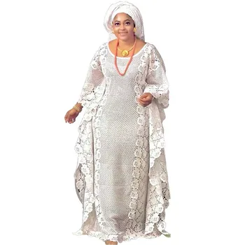 Белые Кружевные Африканские Платья Дашики для Женщин, Свободная Абайя, Дубайский Кафтан, Традиционный Халат Бубу, Марокканское Арабское Вечернее Длинное Платье