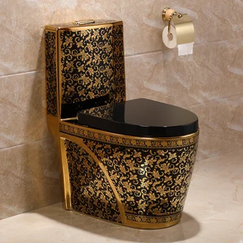 Сантехника в винтажном стиле, роскошный позолоченный унитаз, керамический цельный черный и золотой унитаз для ванной