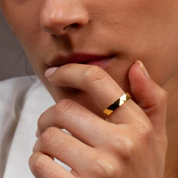 кольцо с граненой лентой 3 мм из стерлингового серебра S925 пробы Изысканные кольца Минималистичные кольца Кольца для мужчин Кольца для женщин Минималистичные ювелирные изделия 0