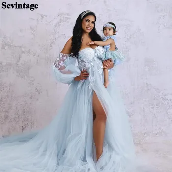 Sevintage Небесно-голубые тюлевые платья для выпускного вечера для беременных в стиле ампир, платье для беременных с открытыми плечами, большие размеры, вечернее платье Abendkleider
