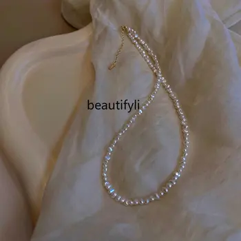 yj Сильное легкое ожерелье из натурального экстремально мелкого жемчуга, Женская цепочка на ключицу, простое ожерелье 0