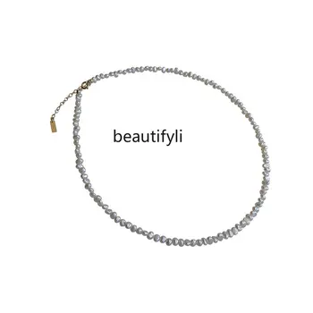 yj Сильное легкое ожерелье из натурального экстремально мелкого жемчуга, Женская цепочка на ключицу, простое ожерелье 4