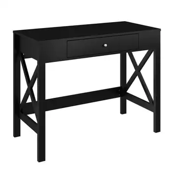 Письменный стол - Письменный стол с Х-образными ножками и выдвижным ящиком для хранения - Для домашнего офиса, спальни, компьютера или стола для рукоделия от (черный) 0