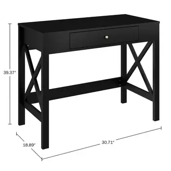Письменный стол - Письменный стол с Х-образными ножками и выдвижным ящиком для хранения - Для домашнего офиса, спальни, компьютера или стола для рукоделия от (черный) 1