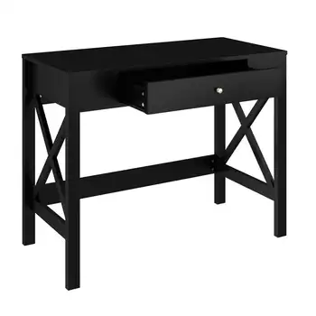 Письменный стол - Письменный стол с Х-образными ножками и выдвижным ящиком для хранения - Для домашнего офиса, спальни, компьютера или стола для рукоделия от (черный) 3