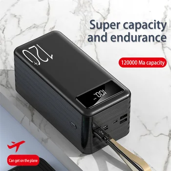 Power Bank 120000 мАч, портативное зарядное устройство для быстрой зарядки PD, внешний аккумулятор Powerbank для iPhone 14 13 12 Pro