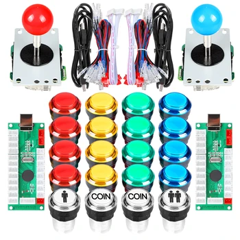 Аркадные наборы для 2 игроков, USB-энкодер для ПК, 4-8 способов подключения, Джойстик, Аркадные кнопки со светодиодной подсветкой для аркадной игровой консоли