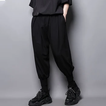 Мужские повседневные брюки, однотонные бриджи с эластичной резинкой на талии длиной до щиколоток, Молодежные трендовые Брюки с белкой-летягой, Уличная одежда в стиле ретро в стиле хип-хоп