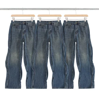 Однотонные Волнистые джинсы Свободного Кроя, Мужские И Женские Повседневные джинсы Высокого Качества