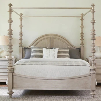 На заказ: Американская деревенская современная винтажная главная спальня Французская старая двуспальная кровать из массива дерева вилла римская колонна кровать мебель