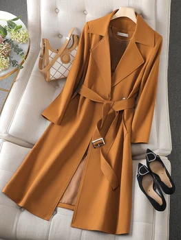 Высококачественный Бежевый Черный Оранжевый Женский Длинный Блейзер, женская куртка, Деловая рабочая одежда, официальное пальто на осень-зиму