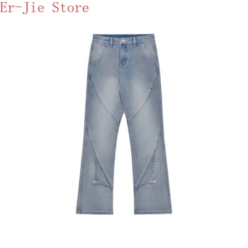 Лучшее качество, светло-голубая застежка-молния для стирки 1: 1 ММ6, джинсовые брюки Margiela
