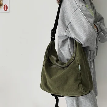 Холщовая сумка, женская сумка-мессенджер для студентов колледжа, Большая вместительная сумка для отдыха, модная сумка в ленивом стиле, женская сумка