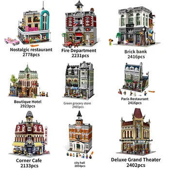 Эксперт по созданию Зоомагазина Town Hall Downtown Diner Model Moc Модульные строительные блоки Brick Bank Cafe Corner Toys Парижанин