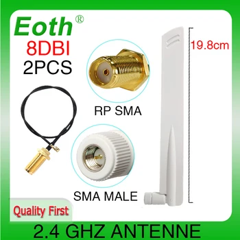 2 stücke 2.4 Ghz antenne Wifi 8dbi SMA stecker weiß 2,4 ghz antena Router Antenne 2,4G + 21cm RP-SMA Männlichen Zopf Kabel