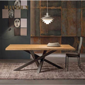 Длинный кухонный стол из массива дерева, Дизайнерский постмодерн, офисный стол в скандинавском стиле, Минималистичная современная комбинация обеденного стола и стула