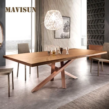 Длинный кухонный стол из массива дерева, Дизайнерский постмодерн, офисный стол в скандинавском стиле, Минималистичная современная комбинация обеденного стола и стула 1