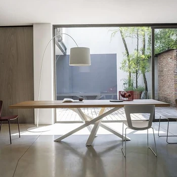 Длинный кухонный стол из массива дерева, Дизайнерский постмодерн, офисный стол в скандинавском стиле, Минималистичная современная комбинация обеденного стола и стула 2