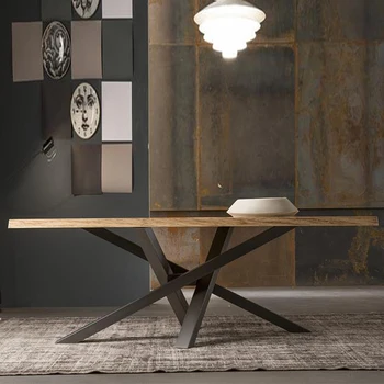 Длинный кухонный стол из массива дерева, Дизайнерский постмодерн, офисный стол в скандинавском стиле, Минималистичная современная комбинация обеденного стола и стула 3