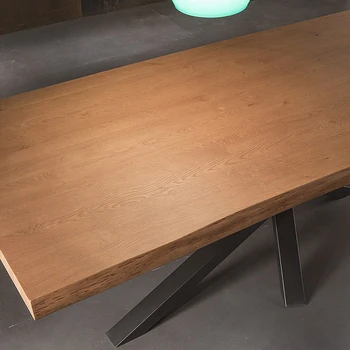 Длинный кухонный стол из массива дерева, Дизайнерский постмодерн, офисный стол в скандинавском стиле, Минималистичная современная комбинация обеденного стола и стула 4