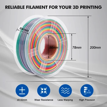 JAYO Радужная нить PLA 1,75 мм 5 кг Красочная нить PLA Новое поступление, материал для 3D-принтера SILK Rainbow 2
