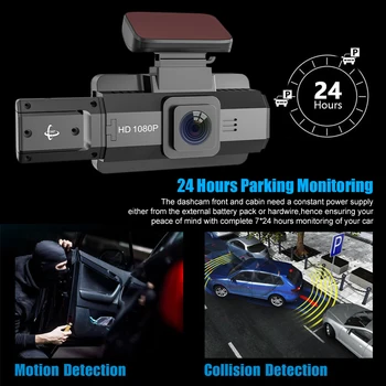Автомобильная Видеорегистраторная Передняя И задняя Внутренняя Камера HD 1080P 170 ° DVR Для вождения Рекордер С 3-дюймовым Экраном Ночного Видения Циклическая Запись 3