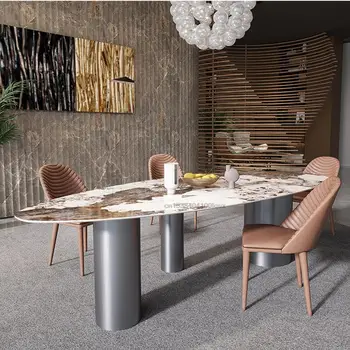 Современный минималистичный Овальный Кухонный стол под старину, Домашний Итальянский дизайн, Обеденный стол и стул, Комбинированная мебель для столовой