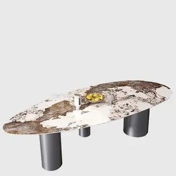 Современный минималистичный Овальный Кухонный стол под старину, Домашний Итальянский дизайн, Обеденный стол и стул, Комбинированная мебель для столовой 4