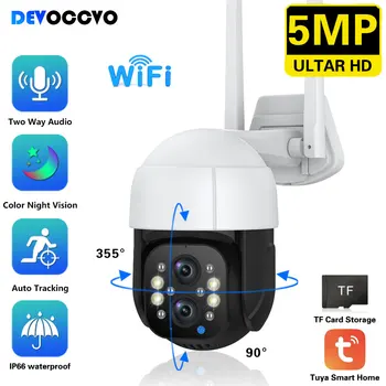 Tuya Smart Life Двухобъективная Wifi PTZ IP Уличная Камера 5MP С Автоматическим Отслеживанием Обнаружения движения С 2-Полосным аудио Водонепроницаемой Камерой с 5-кратным зумом